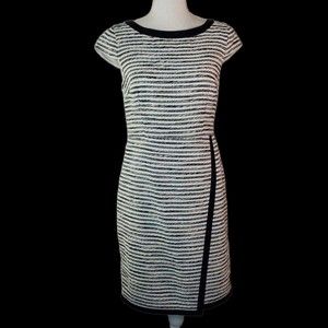 Ann Taylor Sheath Dress Womens 4 Classic Black Ivory Stripes Cotton Poly Blend